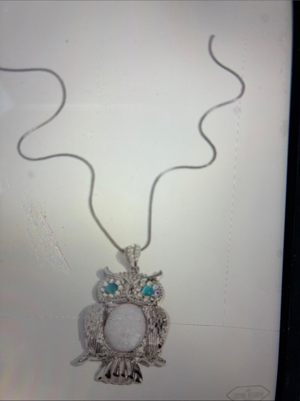 Silver Owl Pendant Necklace with Turquoise Accent